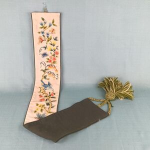 Embroidery Fabric Bell Pull With Flowers Birds Wall Art Wall Hanging Wall Decor